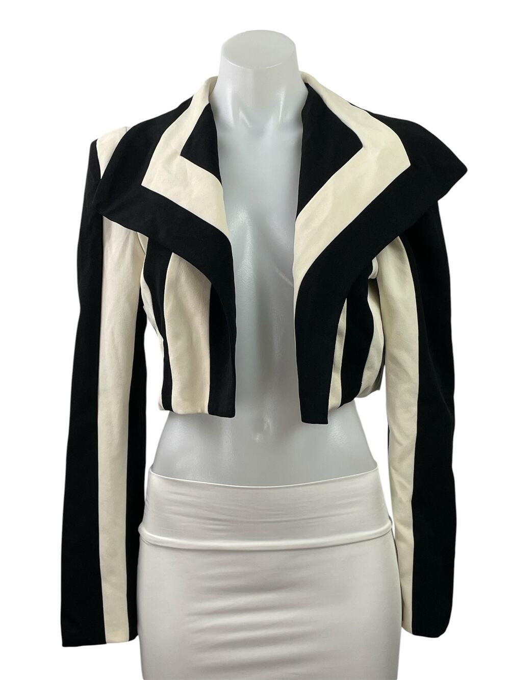 NEW Fashion Nova Playing Mind Game Black Striped Cropped Open Blazer Size S